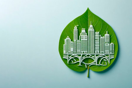 Image of the city on a green sheet. Space for textの素材