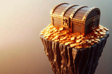 Chest with gold on top. Space for textの素材