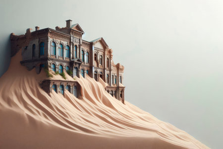 A house swallowed by sand. Space for textの素材
