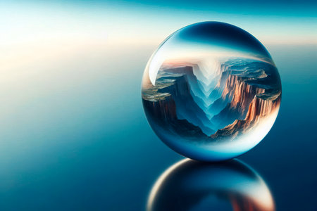 A canyon reflected in a crystal ball. Space for textの素材