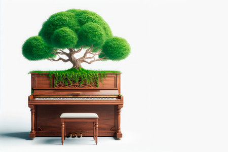 The music of nature, a tree growing from an old piano. Space for textの素材