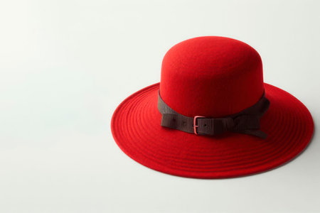 Red hat on a light background. Space for textの素材