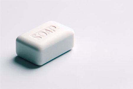 A rectangular bar of soap on a light background. Space for textの素材