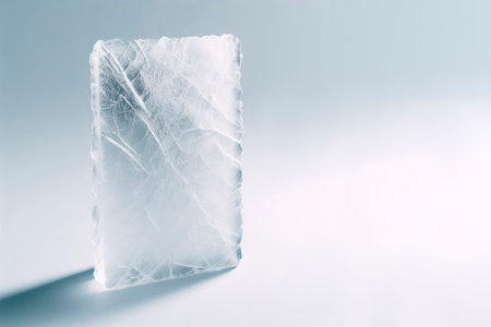 A translucent, ice plate with visible cracks. Space for textの素材