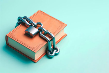 A closed book in chains. Space for textの素材