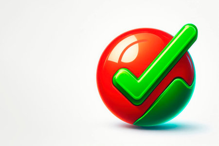 A 3D style checkmark symbol on a light background. Space for textの素材