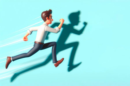 A person running away from his own shadow. Space for textの素材