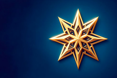 Gold star on a blue background. Space for textの素材