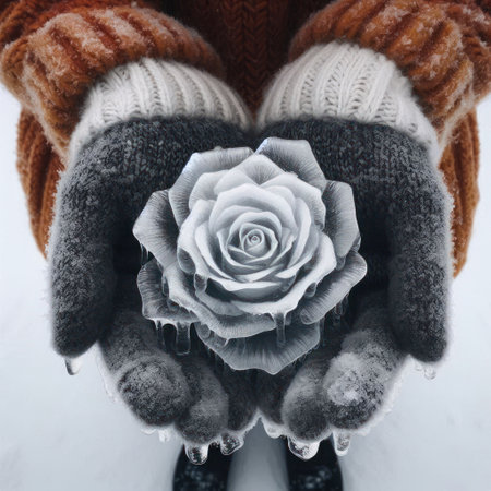 A beautiful ice rose in your handsの素材