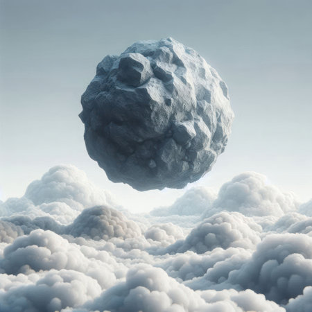 A floating stone in the clouds, isolated from the worldの素材