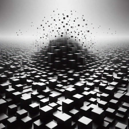 An abstract digital composition of many black cubesの素材