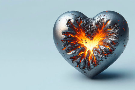Fire that destroys the metal heart from the inside. Space for textの素材