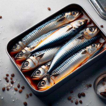 Fish in a tin can on a light backgroundの素材