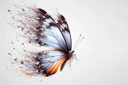 The butterfly crumbles into pieces. Space for textの素材