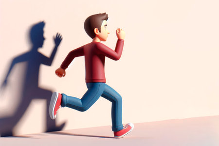 A running man with a shadow on the wall. Space for textの素材
