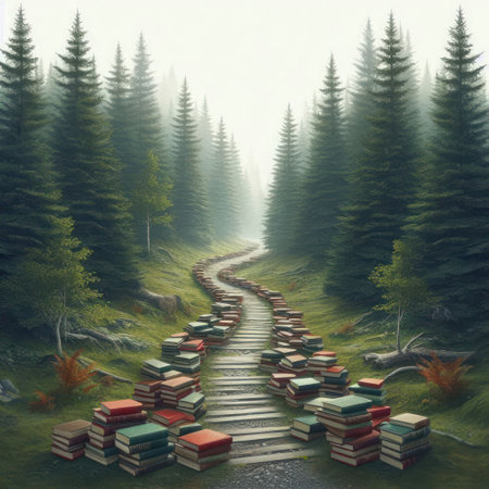 A road of books in the forestの素材