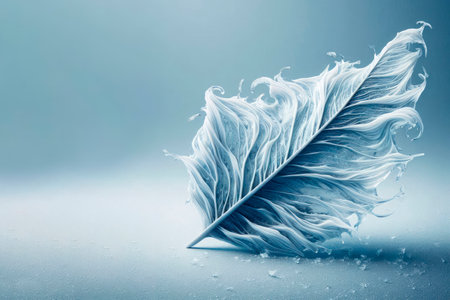 Frozen feather on a clean background. Space for textの素材