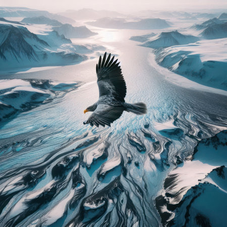Eagle soaring over icy mountainsの素材