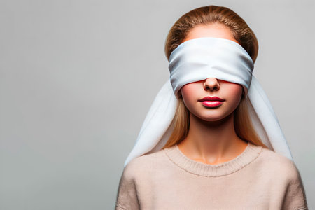 A woman with a white blindfold. Space for textの素材