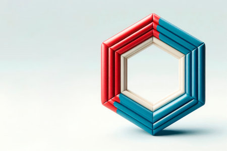 Abstract hexagon of geometric tubes on a light background. Space for textの素材