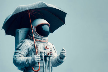An astronaut with an umbrella. Space for textの素材