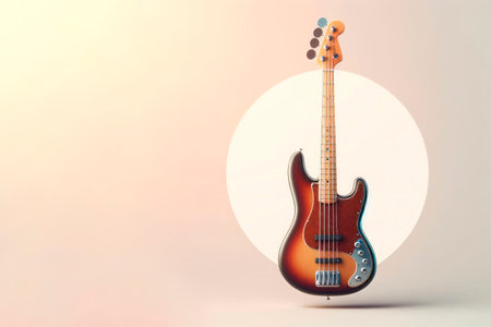 An electric guitar in a minimalistic style against a light circle. Space for textの素材