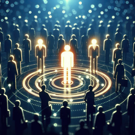 A highlighted figure of a person surrounded by other peopleの素材