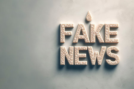 The inscription FAKE NEWS on the concrete wall. Space for textの素材