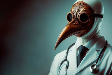 A modern doctor in a plague doctor mask. Space for textの素材