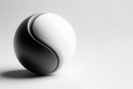 Balance and harmony, black and white in one ball. Space for textの素材