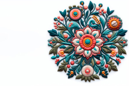 Embroidery in the form of a floral pattern. Space for textの素材