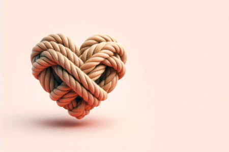 A knot in the shape of a heart, a symbol of a strong bond. Space for textの素材