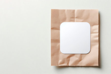 White card on light brown paper. Space for textの素材