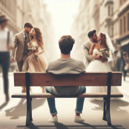 Loneliness among couples in love on a city streetの素材