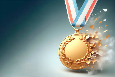 A medal shattering into pieces. Space for textの素材