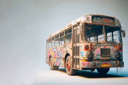 An abandoned bus with graffiti elements. Space for textの素材