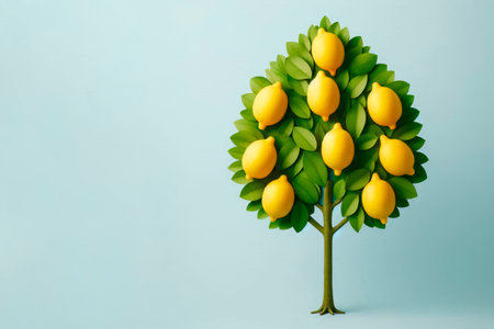 Lemon tree with fruits on a clean background. Space for textの素材