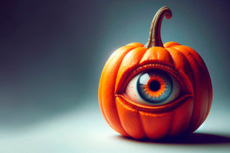 Pumpkin with an eye on a clean background. Space for textの素材