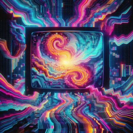 A psychedelic TV with bright colorsの素材