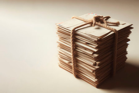 A bundle of letters tied with a rope. Space for textの素材