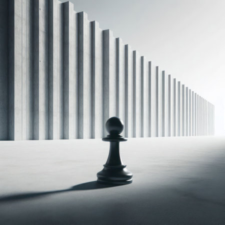 A pawn in front of a massive concrete wallの素材