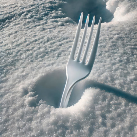 The plastic fork is stuck in the snowの素材