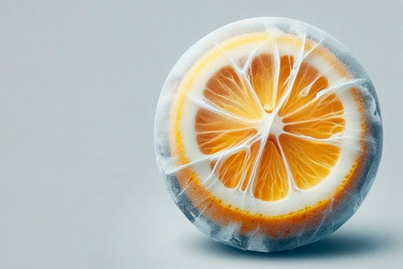 Frozen lemon cut in half. Space for textの素材