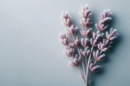 Lavender covered with a layer of frost, frost. Space for textの素材