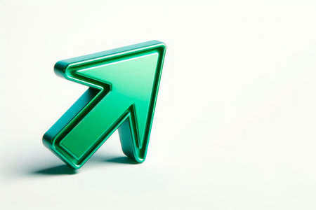 Green arrow on a light background. Space for textの素材