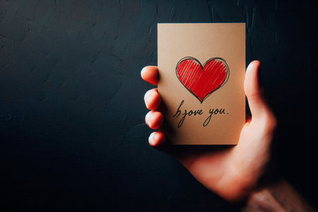 A card with a red heart and the inscription I love you. Space for textの素材