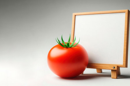 A red tomato next to a blank sign. Space for textの素材