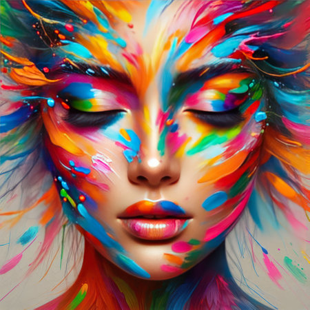 A woman's face in colors with bright brushstrokesの素材