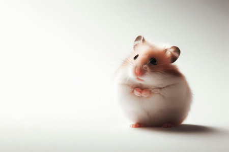 A small fluffy hamster on a light background. Space for textの素材