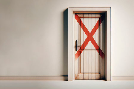 A door with a red cross. Space for textの素材